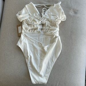 Chic White Ruched One Piece Swimsuit